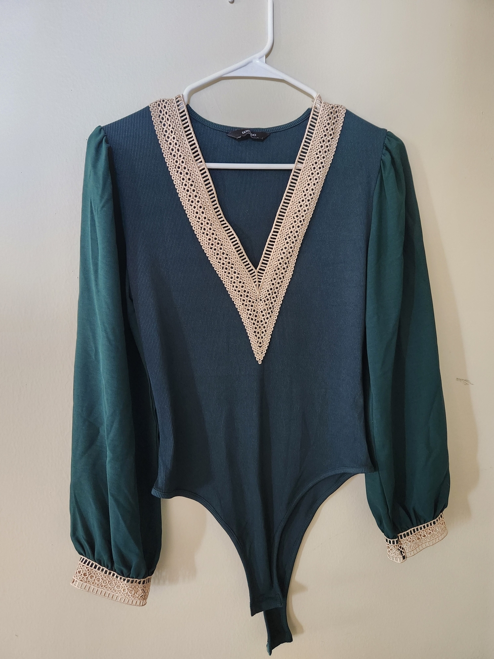 Dokotoo Womens Deep Teal Lace-Trim V-Neck Bodysuit
